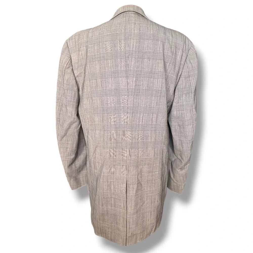 Vintage Woolmark Pure Wool Glen Plaid Blazer Jacket Grey Men 46L 23x34 Preppy